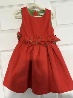 Richie House Red Girls Dress with Bow Detail